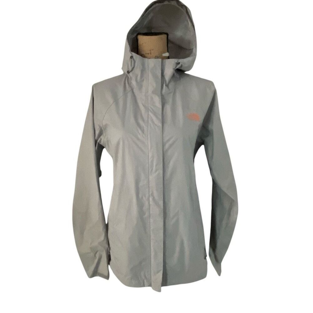 Nearly New! The North Face Rain Jacket Light Gray/Salmon Logo - Size Medium
